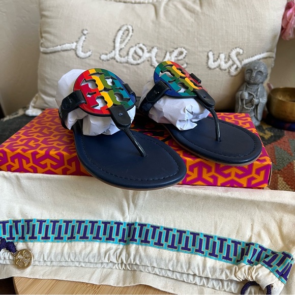 Tory Burch Rainbow Miller In Navy Leather US7 $228 - Picture 6 of 13